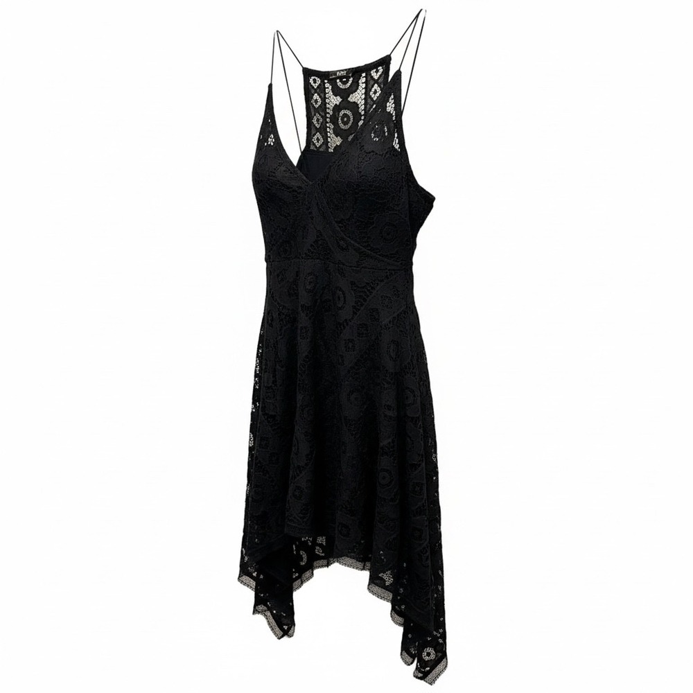 NWT Free People Black Lace euro summer wedding Handkerchief Mini‎ Dress Size 4